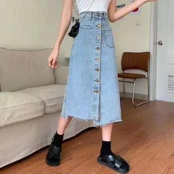 Женская синяя джинсовая юбка с нерегулярной талией, новая летняя женская юбка трапециевидной формы с высокой талией в уличном стиле S синий