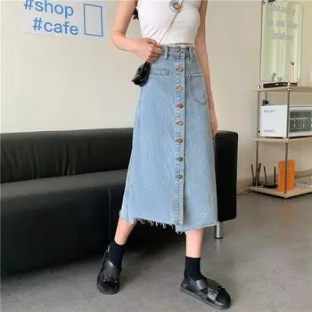 Женская синяя джинсовая юбка с нерегулярной талией, новая летняя женская юбка трапециевидной формы с высокой талией в уличном стиле S синий