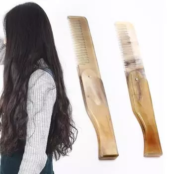 Женская складная расческа с мелкими зубьями из бычьего рога для всех типов волос, борода, усы