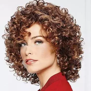 Женская смешанная цветная косая челка на короткие вьющиеся волосы 8inch золотисто-коричневый