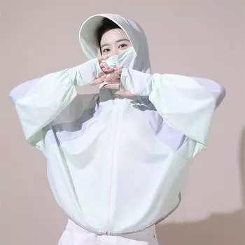 Женская солнцезащитная шляпа Ice Silk Clothing Summer Large Coat Protection Hat Shirt Clothing Edge Short UV With Sun Size = зелёный