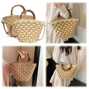 Женская соломенная плетеная сумка, модная плетеная сумка с ручкой из ротанга, плетеная сумка через плечо, стильные клатчи для вечеринки, отпуска хаки