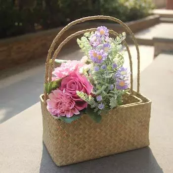 Женская соломенная плетеная сумка-тоут, большая корзина из ротанга, пляжная ручная плетеная сумка-кошелек, домашняя корзина для хранения вещей S