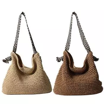 Женская соломенная пляжная сумка с широким тканым ремешком с геометрическим рисунком, дорожная сумка, соломенная сумка большой вместимости, женская летняя повседневная сумка бежевый