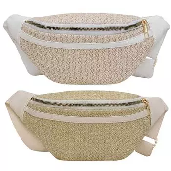 Женская соломенная поясная сумка, лоскутная соломенная плетеная поясная сумка с регулируемым ремешком, тканая поясная сумка, повседневная сумка для девочек белый