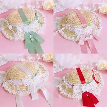 Женская соломенная шляпа от солнца для чаепития и вечеринки в викторианском стиле с кружевными цветами, Лотила, костюм для косплея, аксессуары для вечеринок красный