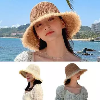 Женская соломенная шляпа от солнца с широкими полями, складная шляпа-ведро, защита от солнца, летняя пляжная шляпа, модная тканая соломенная шляпа для путешествий на открытом воздухе, пешего туризма, отдыха, рыбалки хаки