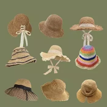 Женская соломенная шляпа с кружевным бантом, летняя шляпа с защитой от солнца, модная складная шляпа one size