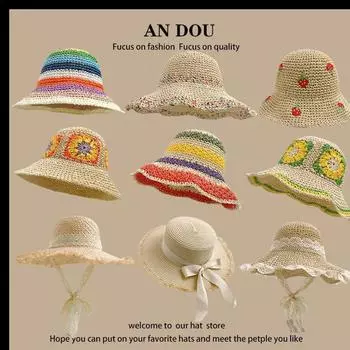 Женская соломенная шляпа с кружевным бантом, летняя шляпа с защитой от солнца, модная складная шляпа one size