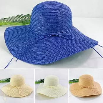 Женская соломенная шляпа с рюшами и бантом, защита от ультрафиолета, солнцезащитные шляпы с широкими полями, праздничная уличная пляжная шляпа бежевый