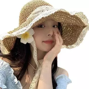Женская соломенная шляпа с широкими полями, дышащая соломенная плетеная шляпа с цветным декором из бусин, гибкие края, солнцезащитная шляпа A хаки