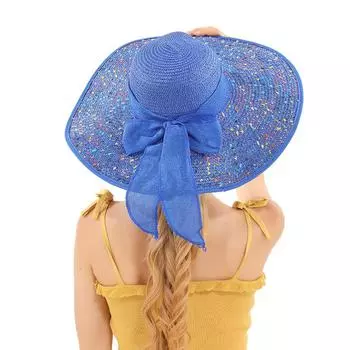 Женская соломенная шляпа с широкими полями, красочная точечная лента, бант, защита от солнца, складная, элегантная, стильная