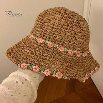 Женская соломенная шляпа с выдолбленным искусственным цветочным декором, защита от ультрафиолета и солнца, хорошая воздухопроницаемость, декоративная пляжная кепка, женская шляпа для путешествий на открытом воздухе кофейный