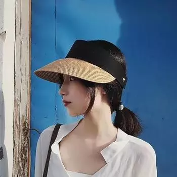 Женская соломенная шляпа Shade Empty Top Cap Day Fashion Casual Big Eaves Sun Protection Интернет Celebrity Beach Sun Hat Adjustable серый