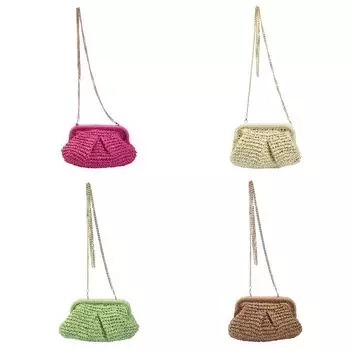 Женская соломенная сумка через плечо, большая вместительная сумка с облачными клецками, однотонная тканая сумка на плечо с ремешком-цепочкой для летних каникул розы красного