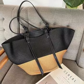 Женская соломенная сумка через плечо большой емкости, сумка цвета пэчворк, пляжная сумка для путешествий и праздников