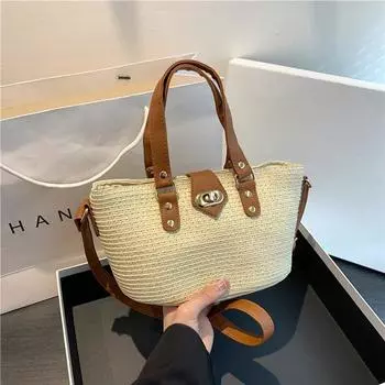Женская соломенная сумка через плечо в стиле пэчворк контрастного цвета, сумка через плечо в стиле вестерн