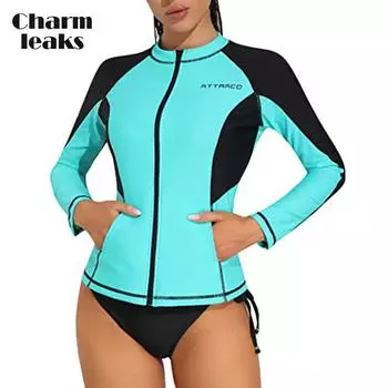 Женская сорочка-рубашка для плавания с принтом на молнии спереди, с длинным рукавом, защита от ультрафиолета UPF 50 S синий