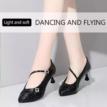 Туфли для латиноамериканских танцев женские взрослые на среднем каблуке туфли для танцев на высоком каблуке кожаные туфли для современных танцев на мягкой подошве туфли для танцев на балу 34 чёрный