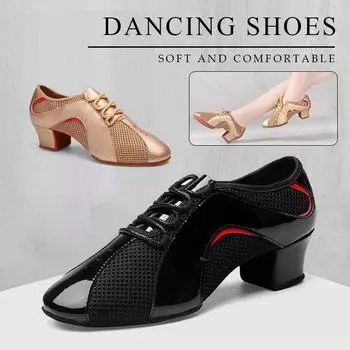 Женская современная обувь для бальных танцев, сетчатая обувь для латинских танцев, обувь для учителей танго, сальсы, каблук 4,5 см 34 чёрный