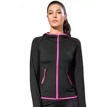 Женская спортивная фитнес-йога, спортивная толстовка с капюшоном на молнии, быстросохнущая куртка в тон 2XL чёрный
