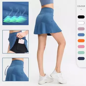 Женская спортивная короткая юбка, свободная искусственная двухсекционная нескользящая и быстросохнущая теннисная юбка-кюлот для бега и фитнеса L чёрный