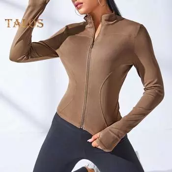 Женская спортивная куртка с полной молнией, высокая эластичность, куртка для йоги с воротником-стойкой, утягивающий фитнес-топ для бега, йоги, тренировок S белый