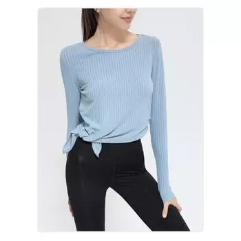 Женская спортивная обтягивающая одежда для йоги с длинным рукавом и разрезом для фитнеса S светло-синий