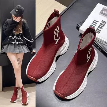 Женская спортивная обувь Flyknit больших размеров, повседневная дышащая обувь, носки One Step Lazy Socks, кроссовки, размеры 36-42 36 чёрный