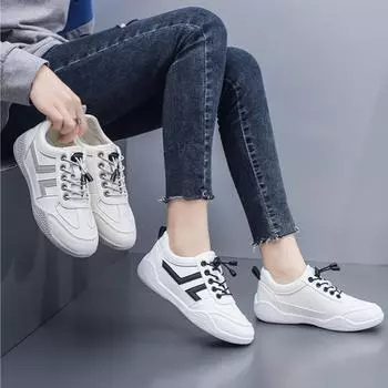 Женская спортивная обувь, модная корейская версия, универсальная, дышащая, мягкая подошва, натуральная кожа, легкие кроссовки Forrest для бега 35 серый/белый