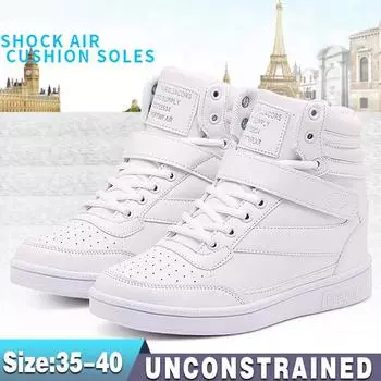 Женская спортивная обувь на открытом воздухе, повседневные ботильоны для женщин и студентов, высокие кроссовки на танкетке на увеличенной танкетке 35 белый