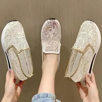 Женская спортивная обувь на шнуровке на плоской подошве, сетчатые дышащие кроссовки, новые летние повседневные сандалии, пляжная танцевальная обувь-качалка 35 белый