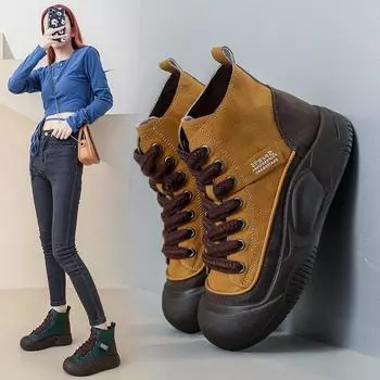 Женская спортивная обувь по акции, кроссовки из кожи на шнуровке, зимние женские вулканизированные туфли, легкие парусиновые туфли с круглым носком, повседневные 2024 г. 35 зелёный
