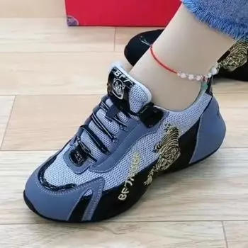 Женская спортивная обувь с вышивкой Auspicious Tiger, дышащая обувь на платформе, женские кроссовки с низким верхом, подходящие кроссовки на шнуровке, женские теннисные туфли 35