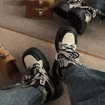 Женская спортивная обувь в американском стиле. Туфли на платформе. Ретро-маффин. Повседневная обувь для папы с высоким берцем. 34 хаки