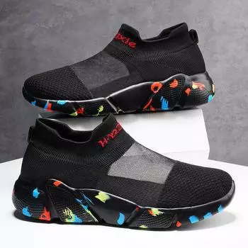 Женская спортивная обувь в сетку 35–47, удобные вязаные низкие кроссовки без шнуровки, повседневные дышащие прогулочные туфли 35 чёрный
