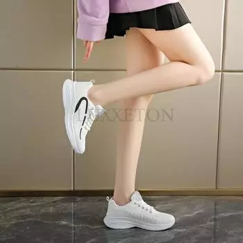 Женская спортивная обувь весна-осень трендовая сетчатая повседневная обувь мягкая подошва модные легкие кроссовки на шнуровке для ходьбы вулканизированные кроссовки 35 чёрный