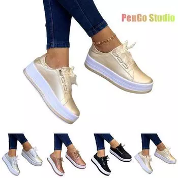 Женская спортивная обувь, женская вулканизированная обувь, уличная обувь на платформе, женские повседневные модные кроссовки из искусственной кожи, женские туфли на танкетке на плоской подошве 36 золотой