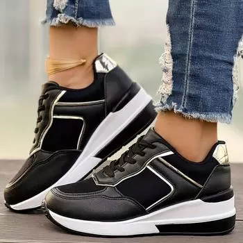 Женская спортивная повседневная обувь Модная повседневная спортивная обувь на платформе с покатым каблуком, большого размера 36 чёрный
