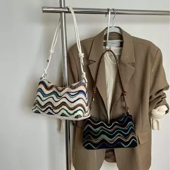 Женская спортивная сумка через плечо с волнистым полосатым дизайном, легкая сумка из полиэстера с застежкой-молнией для ежедневных поездок на работу и за покупками