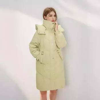 Женская средняя и длинная хлопковая утепленная одежда выше колена утолщенная свободная хлопковая утепленная куртка зимняя с капюшоном пуховая хлопковая утепленная куртка M хаки