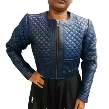 Женская стеганая байкерская кожаная куртка из натуральной овечьей кожи Noora, приталенная байкерская куртка, женская куртка XS синий