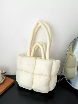 Женская стеганая клетчатая сумка-тоут из хлопка 2025 года белый