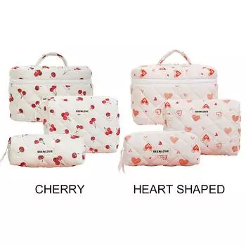 Женская стеганая косметичка, косметичка, большая вместительная косметичка-клатч с узором вишни/сердца, дорожная сумка для улицы cherry