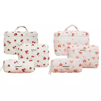 Женская стеганая косметичка, переносная косметичка, большая вместительная косметичка-клатч, дорожная сумка с рисунком вишни/сердца для улицы cherry