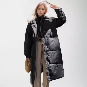 Женская стеганая куртка 2024 года, зимняя новая женская куртка из мехового воротника, утолщенная теплая хлопковая куртка, женская длинная куртка выше колена, пальто S розовый