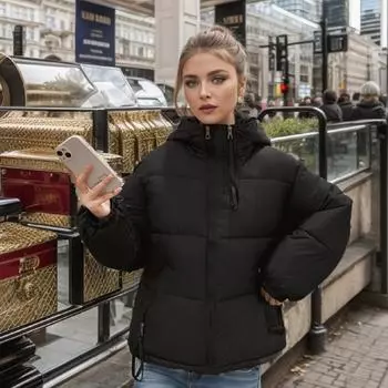 Женская стеганая куртка 2024 года, зимняя новая куртка из утепленного хлопка с капюшоном, женская однотонная парка на молнии, пальто, женская одежда M белый