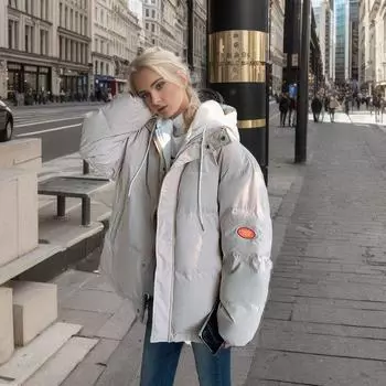 Женская стеганая куртка 2024 зимняя женская контрастная поддельная двухкомпонентная короткая куртка с капюшоном женская утепленная теплая хлопковая куртка S бежевый