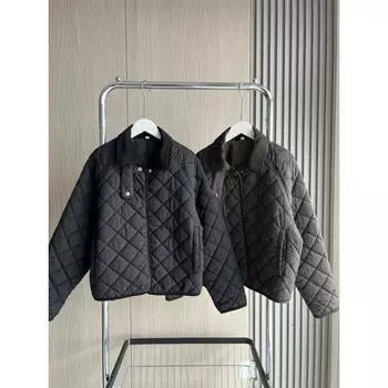 Женская стеганая куртка с подкладкой на подкладке, модель Traf, повседневная и простая стеганая короткая куртка с ромбовидным узором и воротником XS чёрный