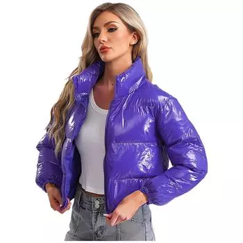 Женская стеганая куртка с высокой талией Женская однотонная короткая куртка Зимняя толстая теплая хлопковая куртка-пуховик Пальто укороченные топы Уличная одежда M розовый